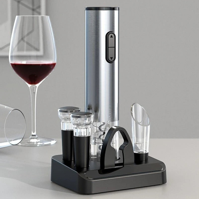 Rechargeable Electric Wine Opener Set | Automatic Corkscrew, Pourer & Vacuum Stopper