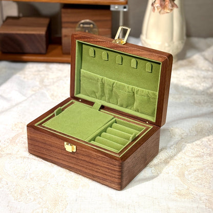 Amélie Walnut Two-Tier Jewellery Box | Velvet-Lined Storage with Smooth Rounded Edges