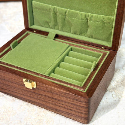 Amélie Walnut Two-Tier Jewellery Box | Velvet-Lined Storage with Smooth Rounded Edges