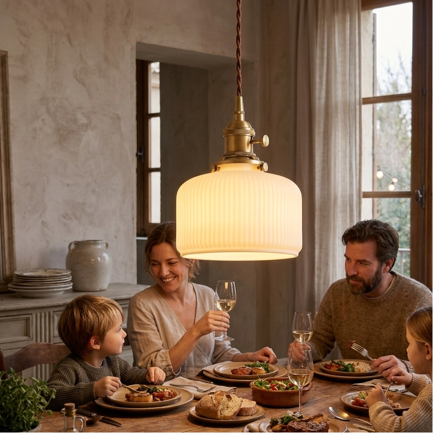 Elegant Vintage Ribbed Glass Pendant Light Fixture