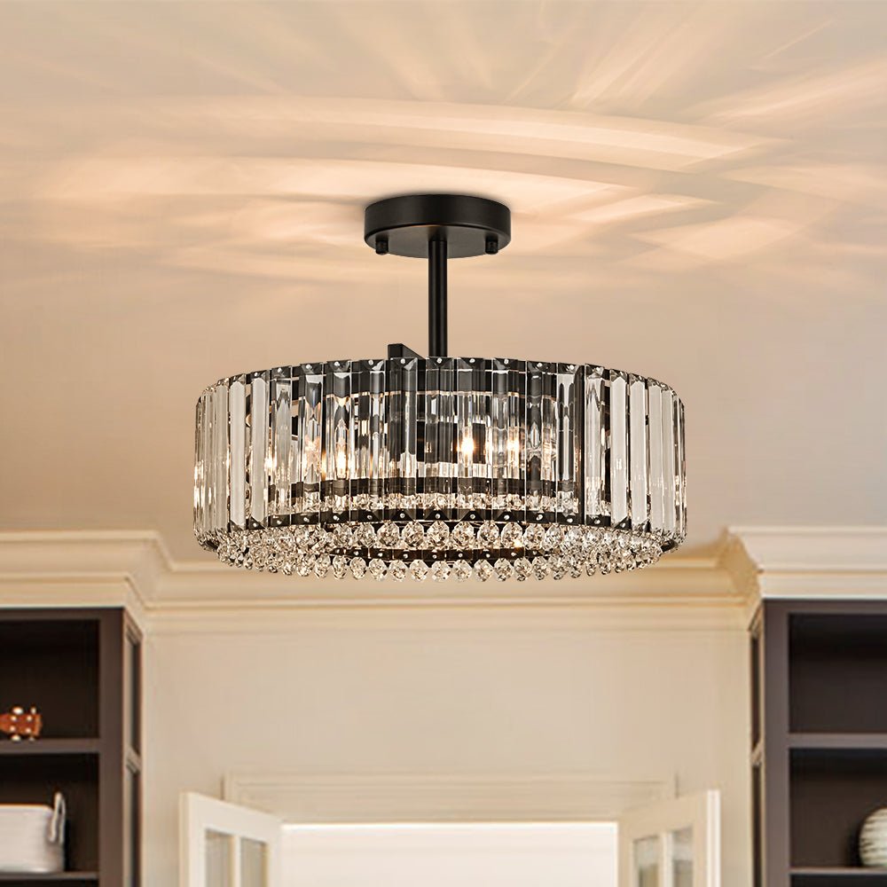 4-Light Crystal Drum Semi Flush Mount Black — hero