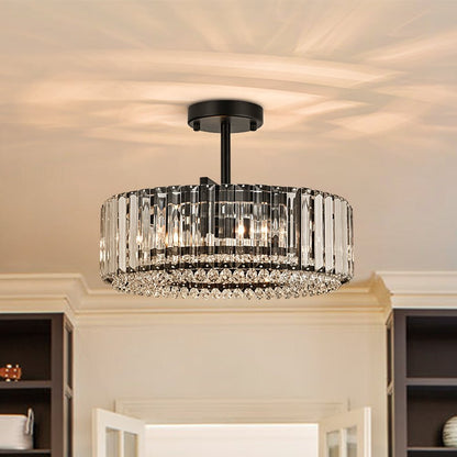4-Light Crystal Drum Semi Flush Mount Black — hero