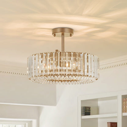 4-Light Crystal Drum Semi Flush Mount Brass — hero